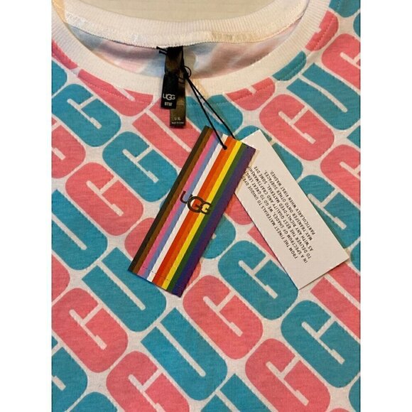 Original UGG Logo U Toni Pride Unisex Oversized  XLARGE Tee Pink/Blue Casual NWT - Picture 2 of 10